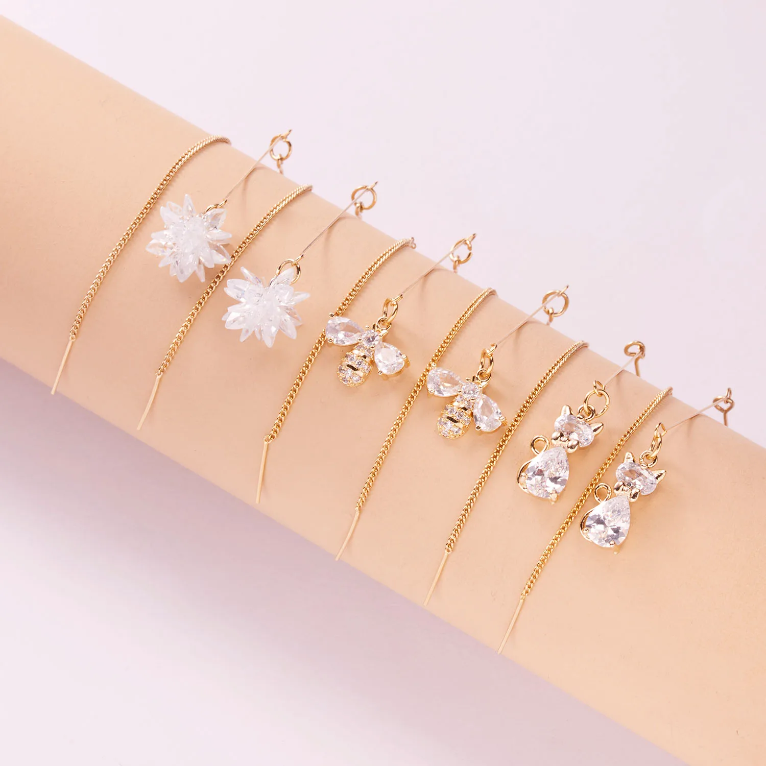 

New Flower Animal Round Ball Zircon Drop Earrings Fashion Long Tassel Earring Jewelry Decoration For Women Wearing, Gold color