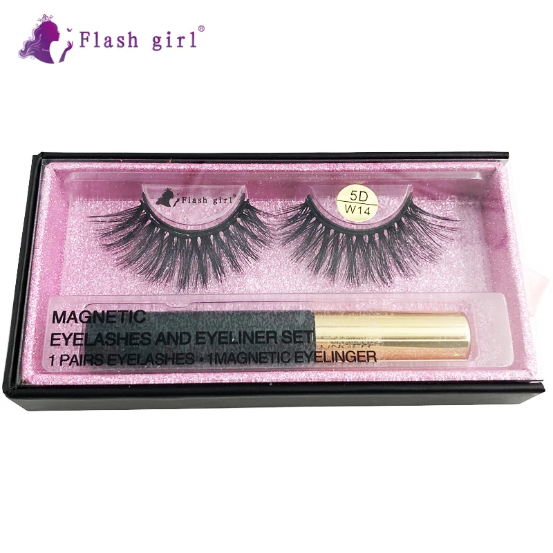 

wholesale Flash Girl 5D-W series 48style mink magnetic eyelashes and eyeliner suit thick eyelashes, Natural color