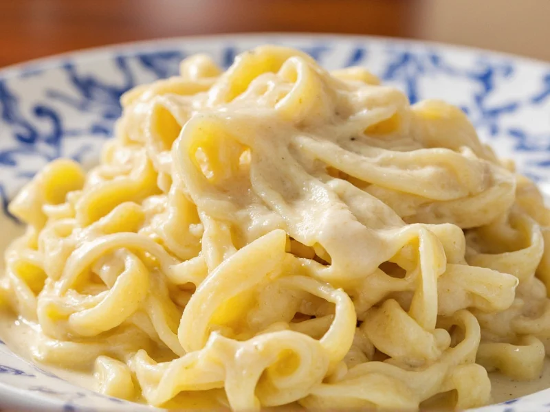 Fettuccine pasta coated in creamy alfredo sauce
