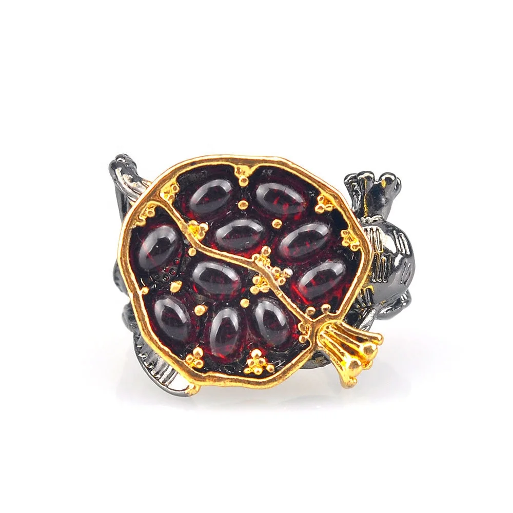 

PUSHI latest trendy design ring hot sell pomegranate big men's vintage creative red stone ring for men