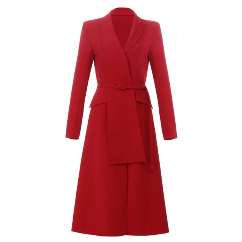 

Free Shipping Temperament Long Annual Meeting Evening Dress 2021 Autumn And Winter New Irregular Red Suit Collar Dress, Black and red