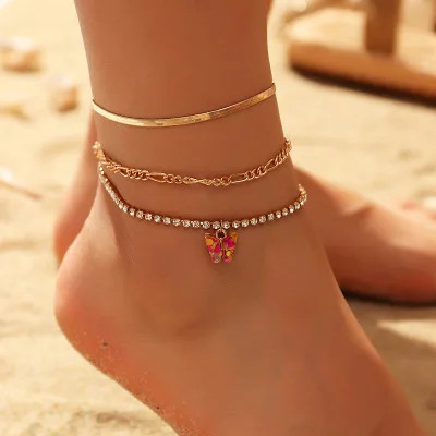

Bohemian Multi Layers Chain Ankle Bracelet Simple Rhinestone Summer Beach Anklet for Women Butterfly Foot Leg Bracelet Jewelry, Gold