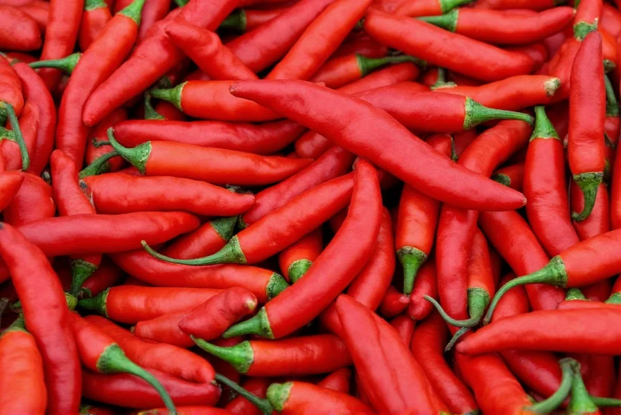 Close-up of cayenne pepper pods growing on plant with scientific illustration of capsaicin molecule
