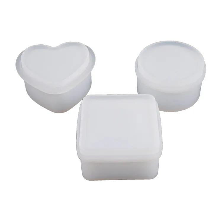 

Diy jewelry silicone storage box mold round heart round trinket box mold for resin crafts, White