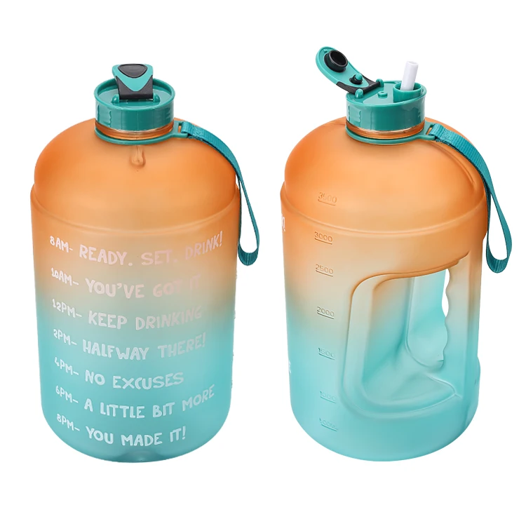 

2020 amazon best sellers 3.78L Large Capacity Water Bottle PETG Plastic Time Marker Fitness Sports Water Bottle for Outdoor GYM, Customized color