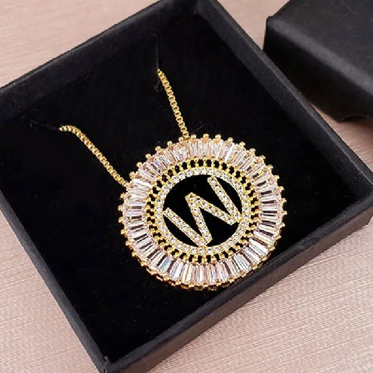 

NZ1003 Big Gold Plated Big CZ Micro Pave Diamond Alphabet Letter Initial Pendant Necklace