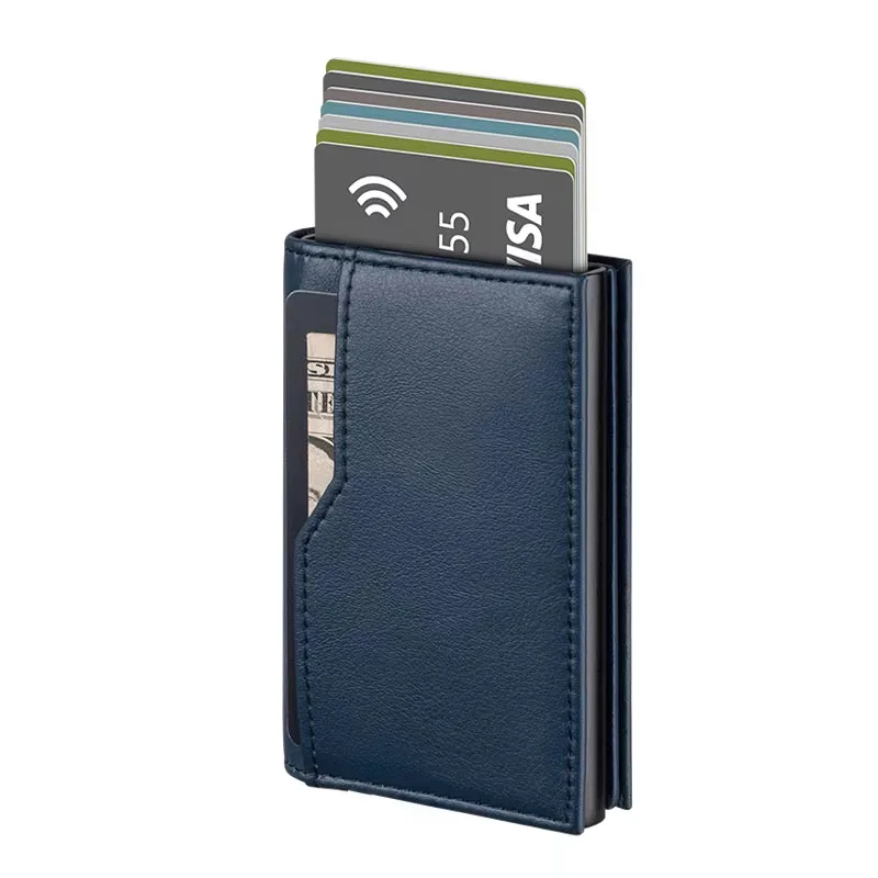 Anti Theft Rfid Slim Men's A6 Budget Wallet Blue Men Wallets Leather Genuine