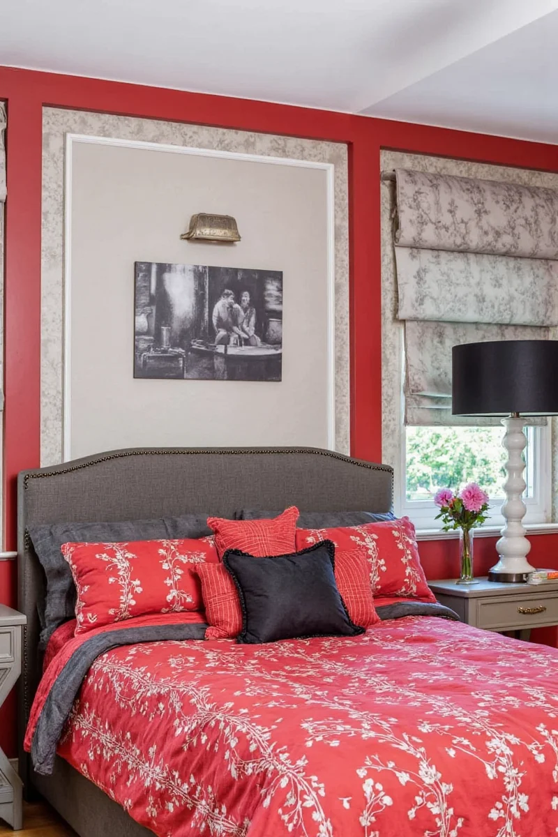 Cozy family-friendly red and black bedroom