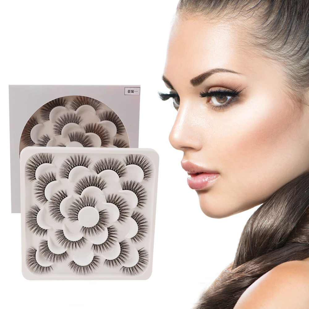 

No Irritation Private Label 2020 Hot Selling 10 Pairs of 15-20mm 6D Thick False Eyelashes Mink Strip Lashes