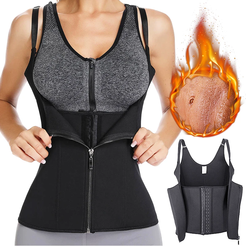 

Women Trainer Corset Neoprene Sweat Sauna Vest Weight Loss with Zipper Waist Cinchers Trimmer Belt Slimming Body Shaper