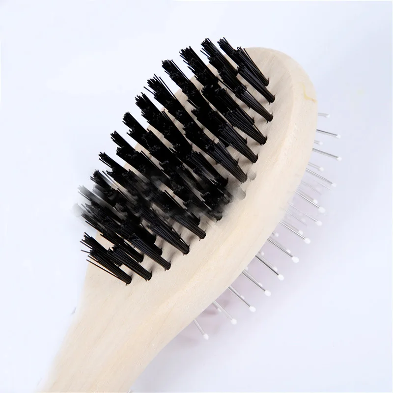 

Wholesale Custom Double-Sided Wooden Handle Durable Grooming Pet Comb Brush, As the pictures