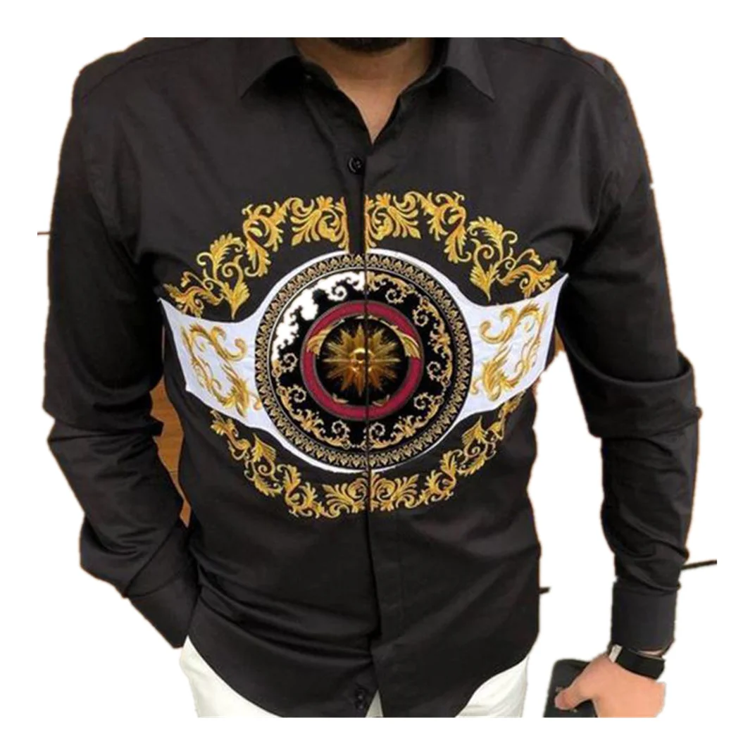 

New luxury retro printing men shirts 2021 cotton blouse Quality long sleeve slim Tops plus size male chic clothing