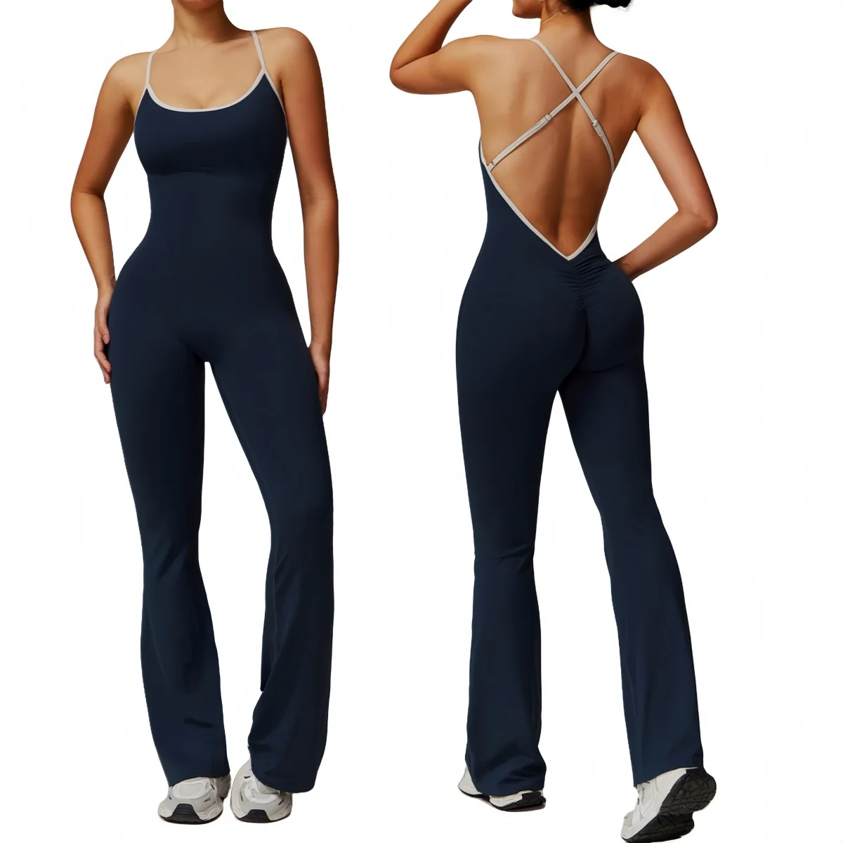 Contrast Gym Bodysuit Wide Flare Leg