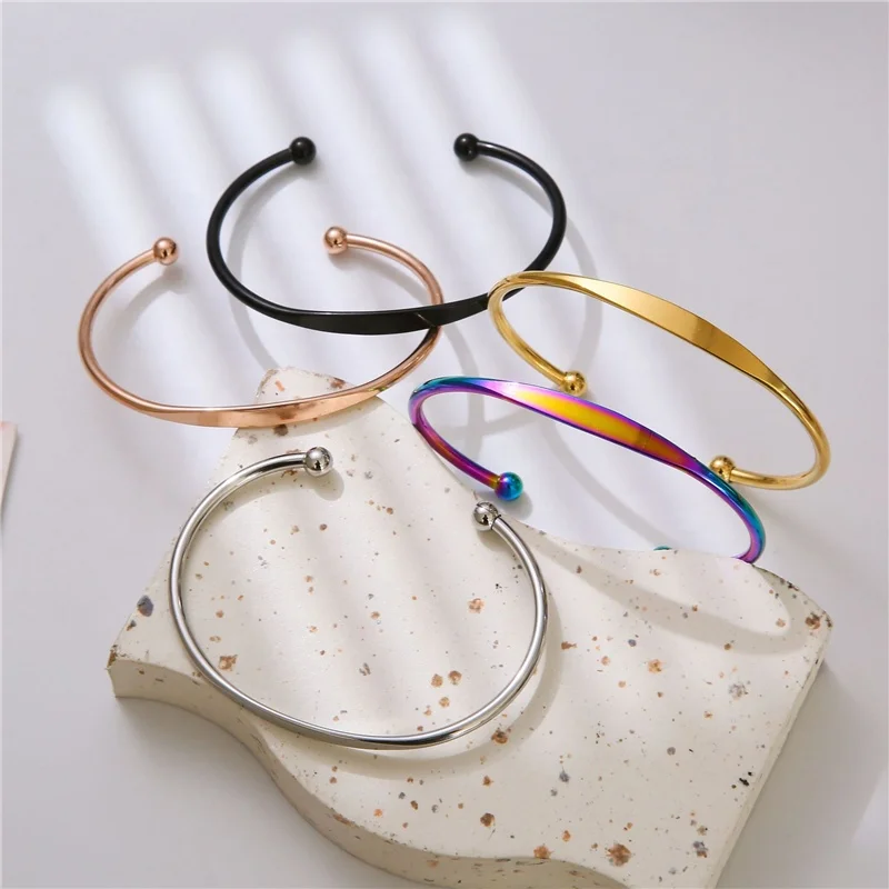 

Wholesale Simple Bead Shape Quality Stainless Steel Cuff Bracelet Bangle Gold Plated Colorful New Design Jewelry