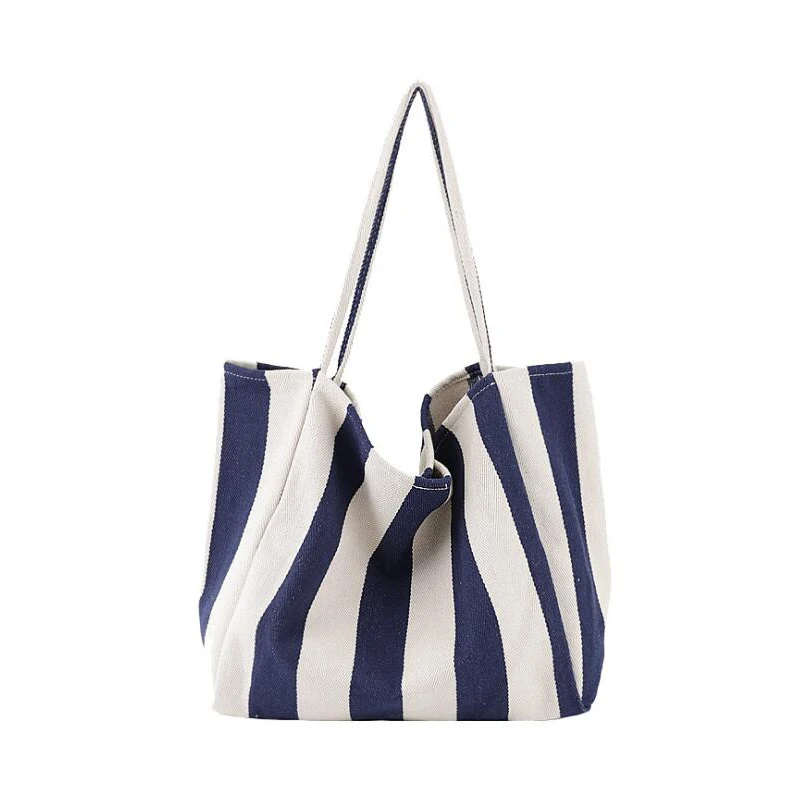 

Fashion Striped Canvas Handbag Wholesale  Woman Large Casual Striped Canvas Tote Bag