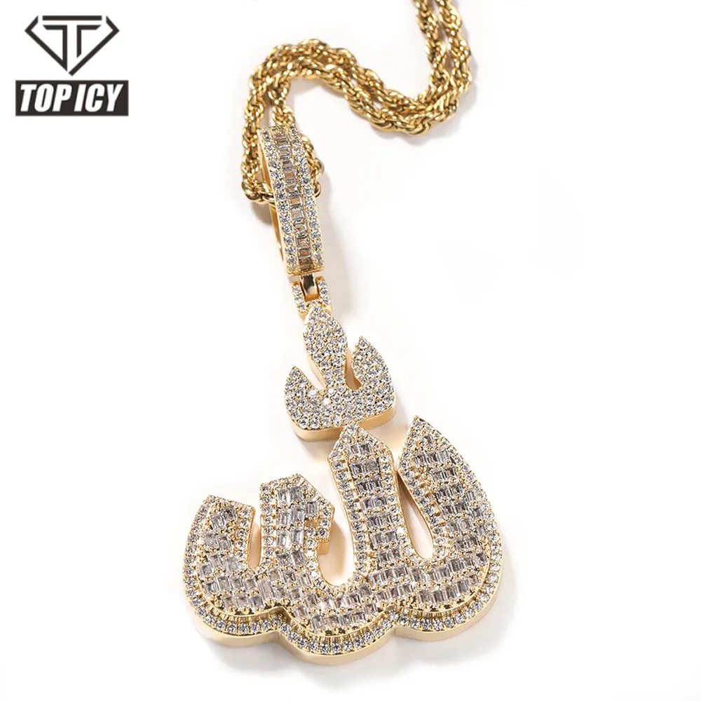 2023 New Arrival Arabic Muslim Islam Symbol Pendant Necklaces Iced Out CZ Diamond Allah Name Pendant Necklaces