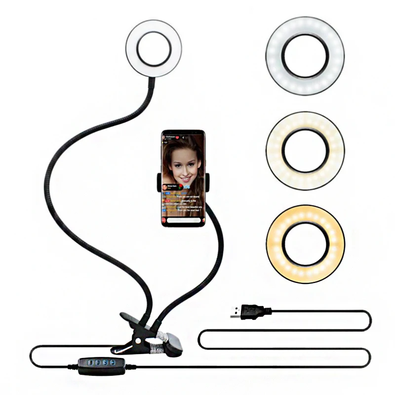 

Custom rechargeable portable light selfie ring light with clip