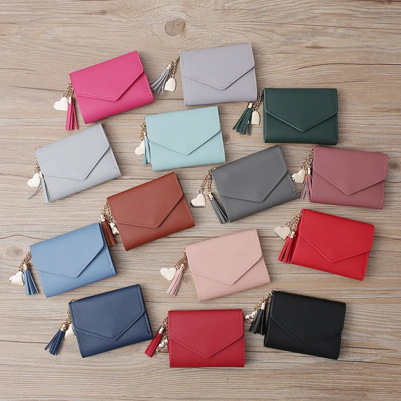 

Short wallet women simple tassel small wallet, square mini women's coin purse