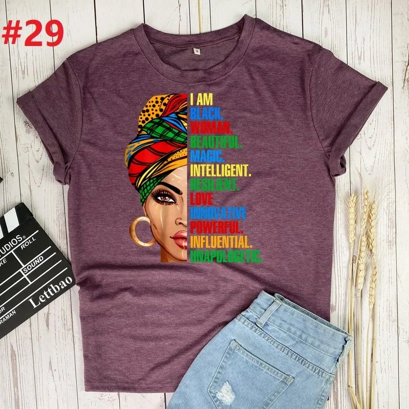 

Dropshipping Polyster Cotton Black Girl Friends Trip Graphic Tees Fashionable Printed Loose Women's t-shirts, Multi color optional