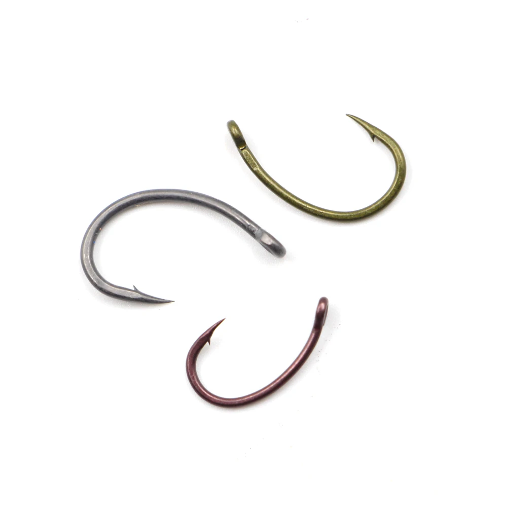 

China high carbon steel anti-rust carp fishing curve shank hook with tefcon coating grey brown green color 2#/4#/6#/8#/10#