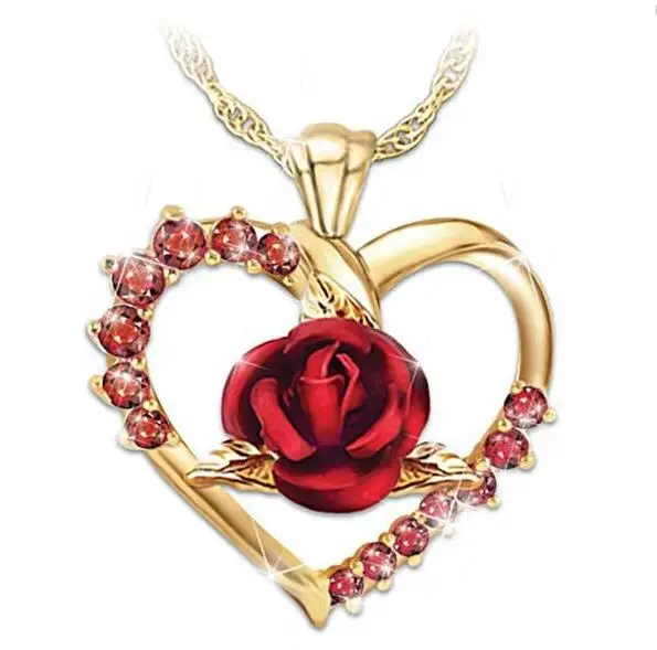 

Manufacturer direct sale Elegant Vintage Fashion Rose Heart Shape Necklaces for Women, Silver