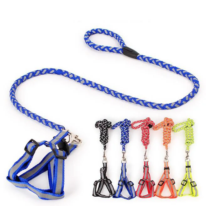 

Polyester Reflective Braided Dog Chest Harness Traction Round Rope Set, Blue, black, red, orange, green