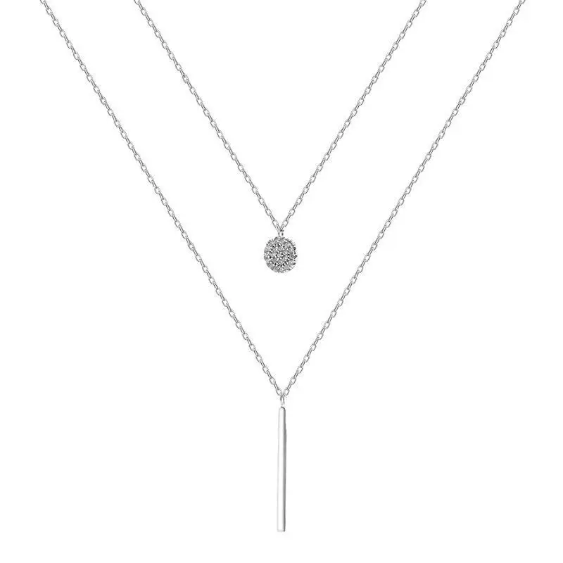 FY-PL793 Factory Wholesale Rose Gold Square Zircon Round Double Necklace Women Clavicle Chain Fine Jewelry Party Wedding