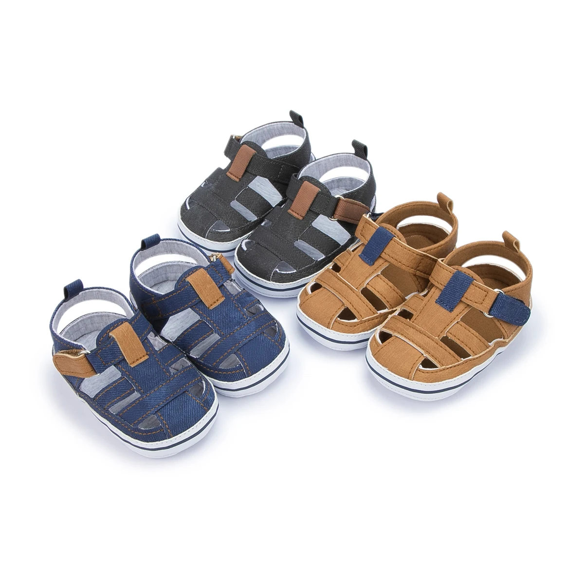 

2021New arrival Rubber Sole New Fashion Canvas Boy Prewalk Infant Crib Baby Boy Sandals shoes