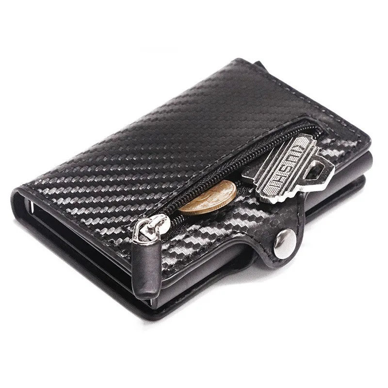 

RFID Metal Card Holder Button Coin Wallet Protection Fashion Carbon Fiber Wallet Men Slim Wallet Anti-theft Card Case, Black,brown,gray,blue