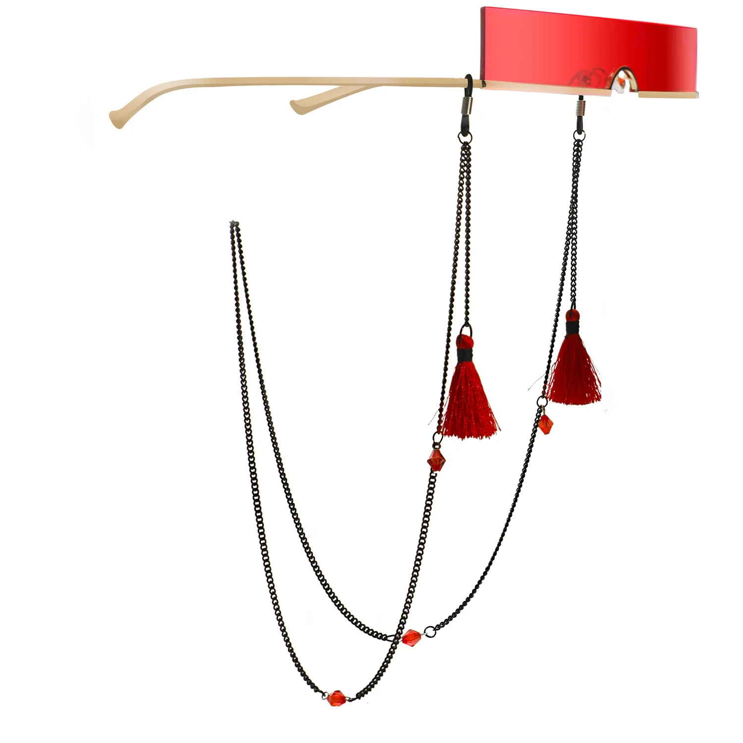 

Women Retro Vintage Wholesale Red Tassels Charm BlackPlated Copper Metal Designer Eye Sunglasses Glasses Holder Eyeglasses Chain