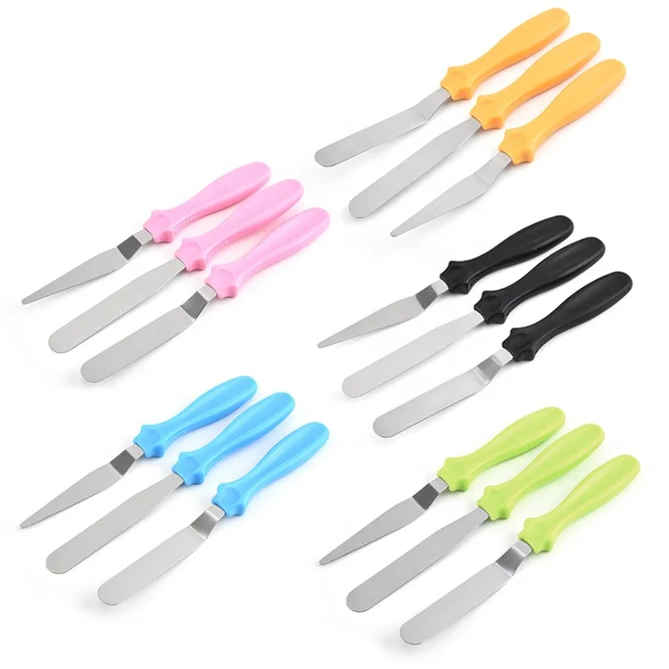 

Three-piece Household Baking Tool Stainless Steel Butter Cake Decorating Spatula, Black, yellow, green, blue, pink