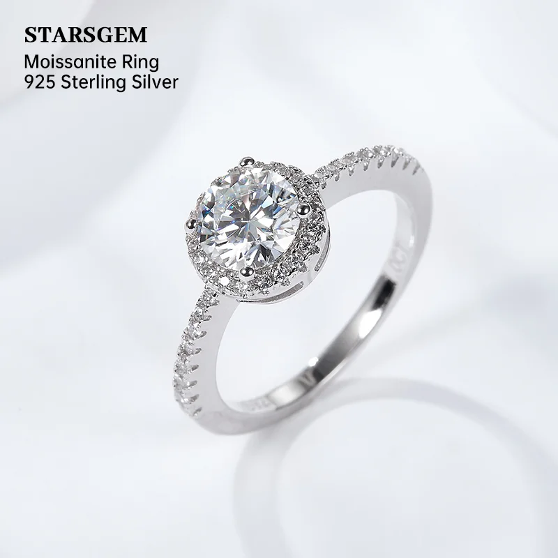 

Starsgem round cut luxury wedding rings 925 sterling silver rings women moissanite