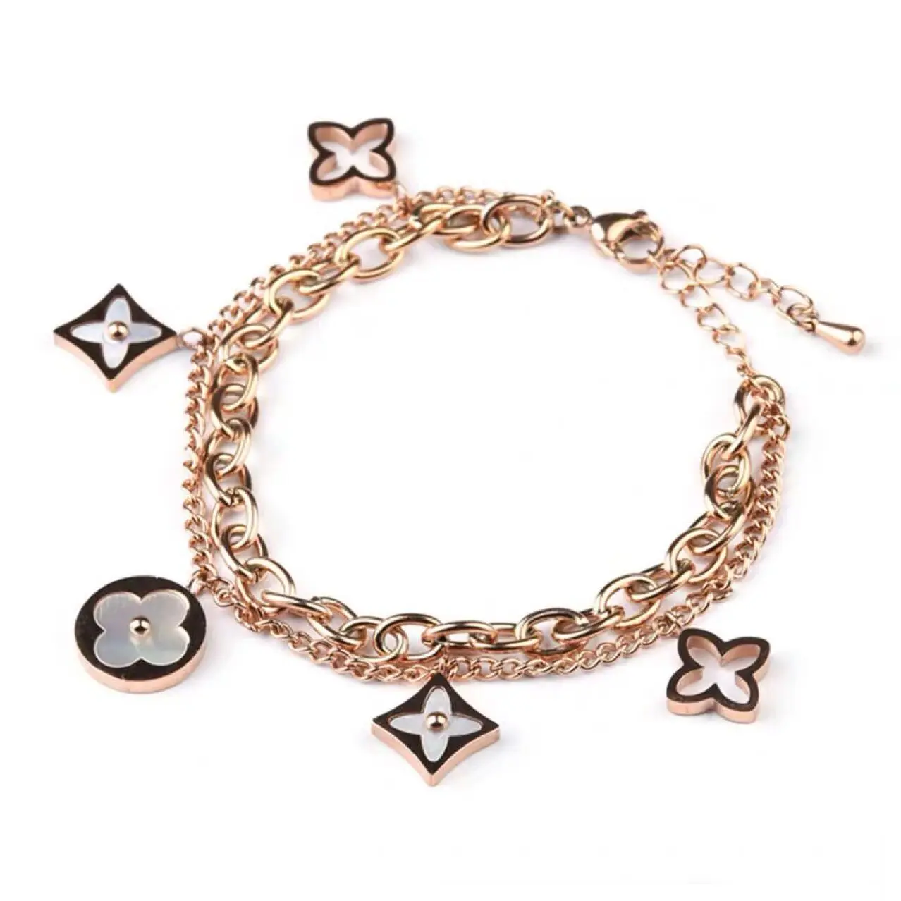 

Wholesale Custom Brand Jewelry 2021 Trendy Clover Designer Bracelet Stainless Steel Designer Jewelry Gold Plated Bracelet Bangle