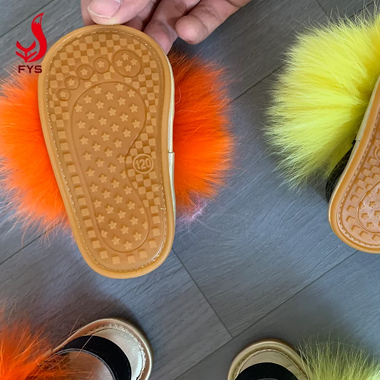 
Custom color soft baby kids fur slipper set toddler fur slides with strap in the back 