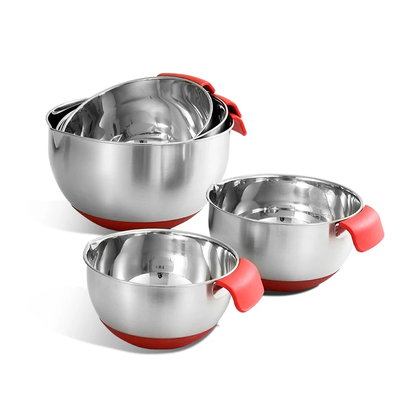 

Portable silicone salad bowl stainless steel salad box personalized mixing bowl with silicone handle and bottom