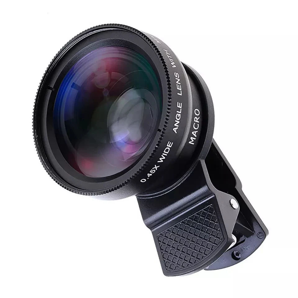 

2 in 1 Functions Mobile Phone Lens 37MM 0.45X 49UV Wide Angle Len Macro HD Camera Lens Universal for Phone