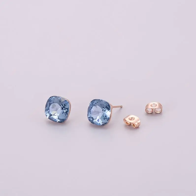 

YE10127 Italina Classic Jewelry Simple Square Blue/Yellow SW Crystal Rose Gold 925 Sterling Silver Brass Stud Earring For Girls, Colorful