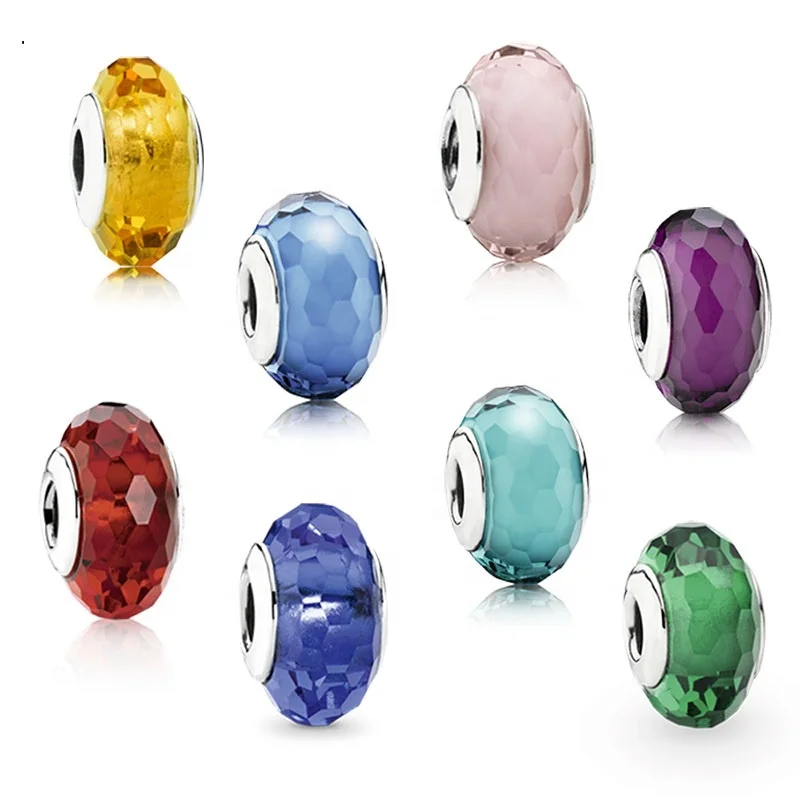

Encanto y moda al por mayor de plata de ley 925 diy colorido pulsera de cuentas de vidrio facetado cuentas sueltas, Customized color