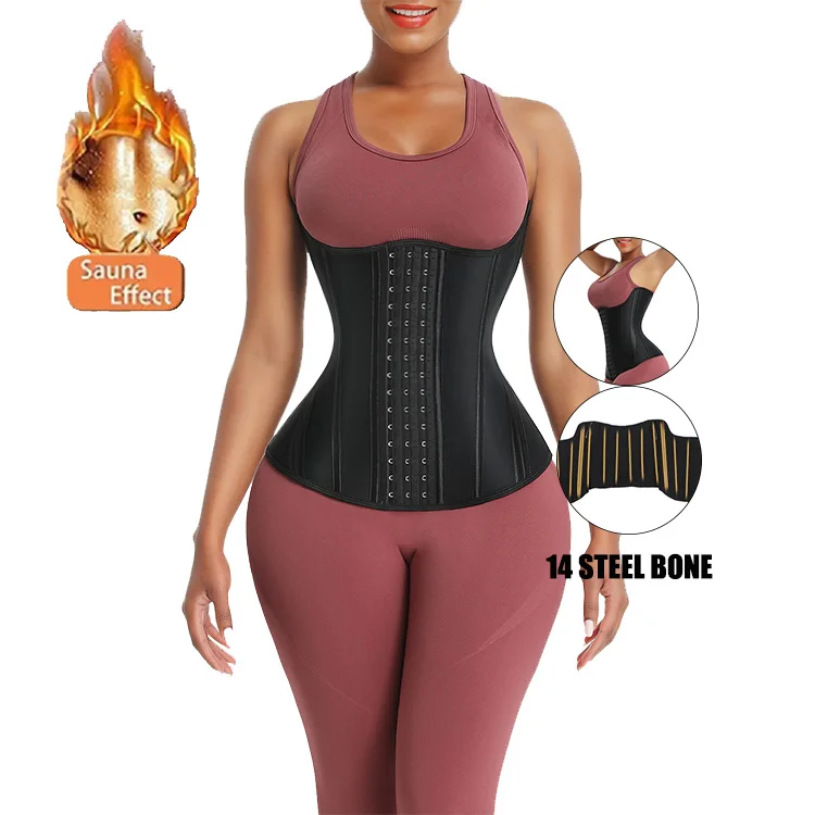 

Custom Service Custom Logo Plus Size 5Xl 14 Steel Boned Zipper And Hooks Corset Latex Waist Trainer