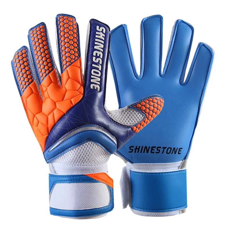 

Shinestone Professional customized wholesale thick latex soccer professional goalkeeper gloves, Blue black orange yellow