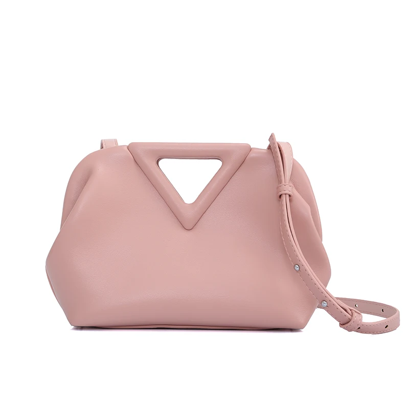 

New fashion triangle portable PU leather candy color women's handbags cloud cross body shoulder dumpling bag purses and handbags, 5 color