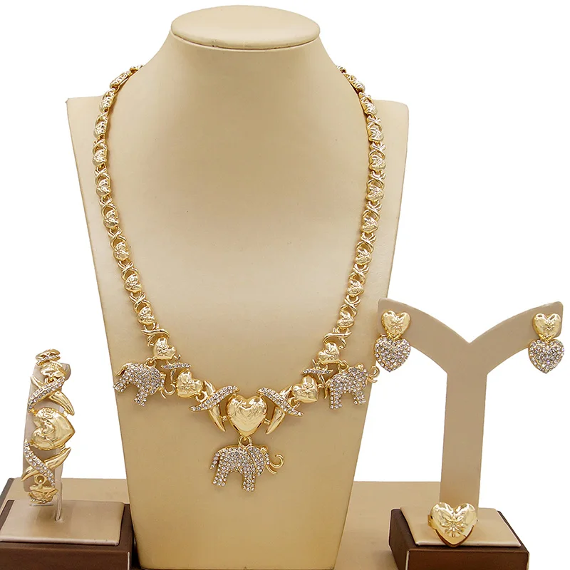 

Yulaili Luxury African Brazilian Gold Wedding Party Xoxo Jewelry Sets Crystal Elephant I Love You Hug And Kiss Jewelry Set X0073