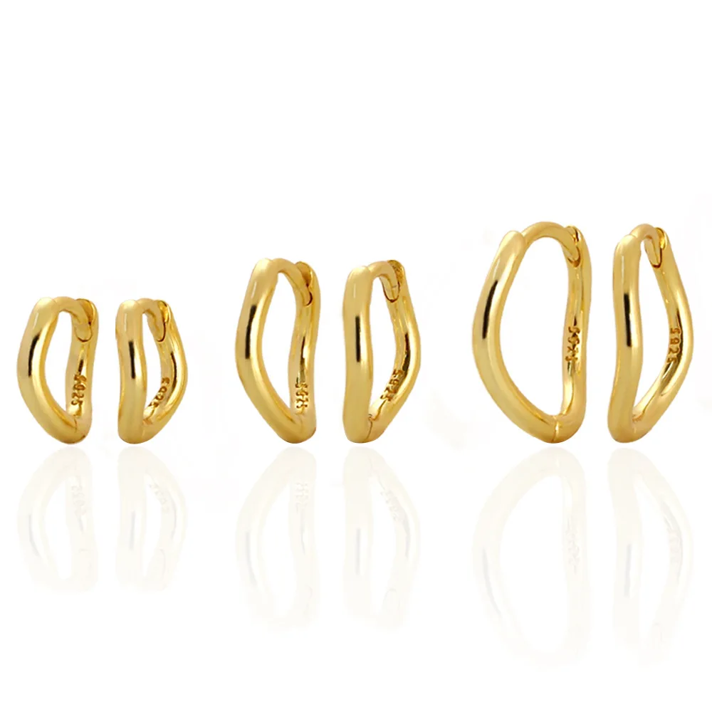 Wholesale High Quality Fashion Jewelry 925 Sterling Silver Plain Wavy Shape Irregular Gold Plated Hoop Earring Jewelry for Women