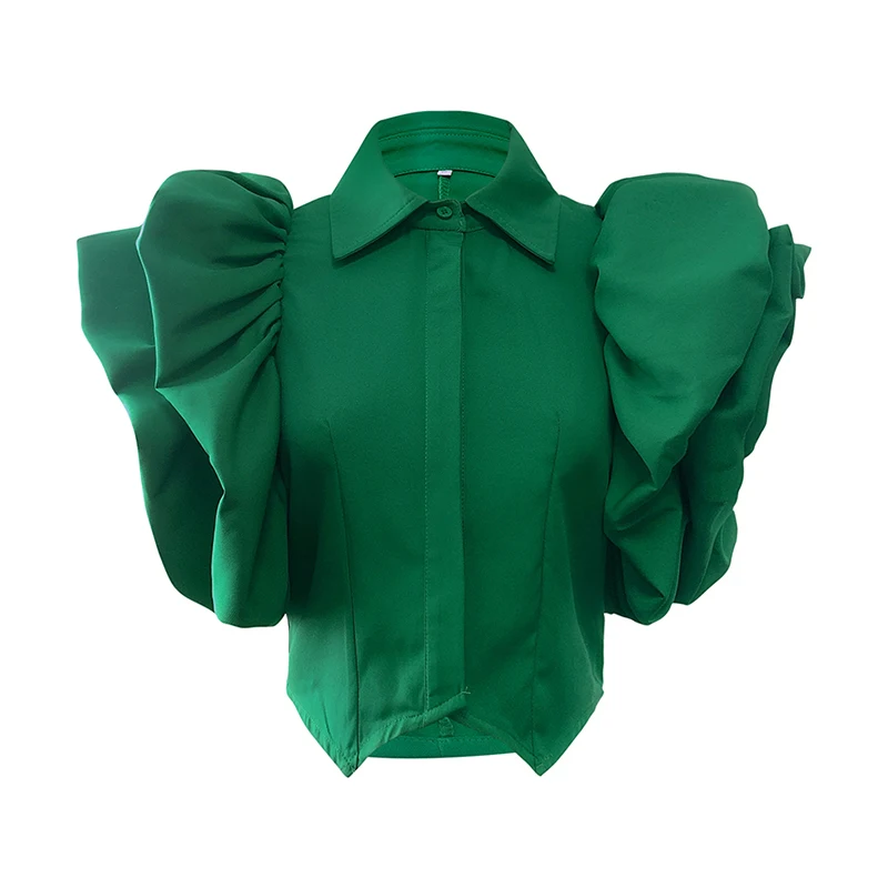 

CHICEVER Spring Ladies Blouses Elegant Lantern Sleeve Buttons Female Tops Shirts Vintage Ruffled Women Blouse Shirt