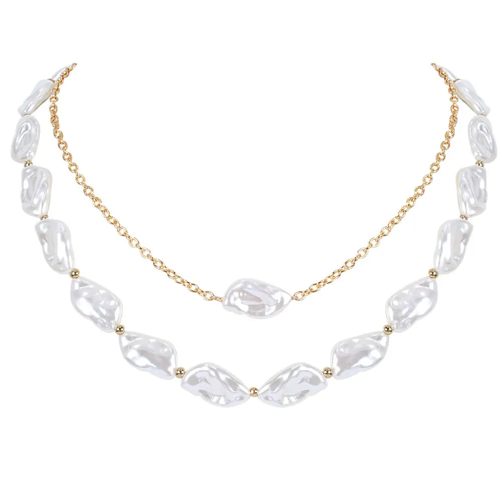 

Fashion Golden Pearl Pendant Clavicle Chain Necklace Double Layer Pearl Necklace