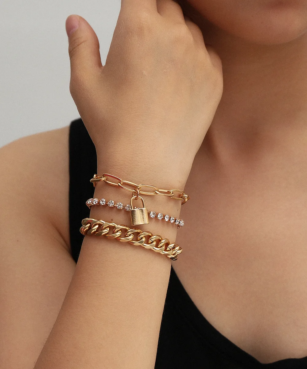 

Fashion gold chain locket bracelet set for women wholesale NX207302, Picture