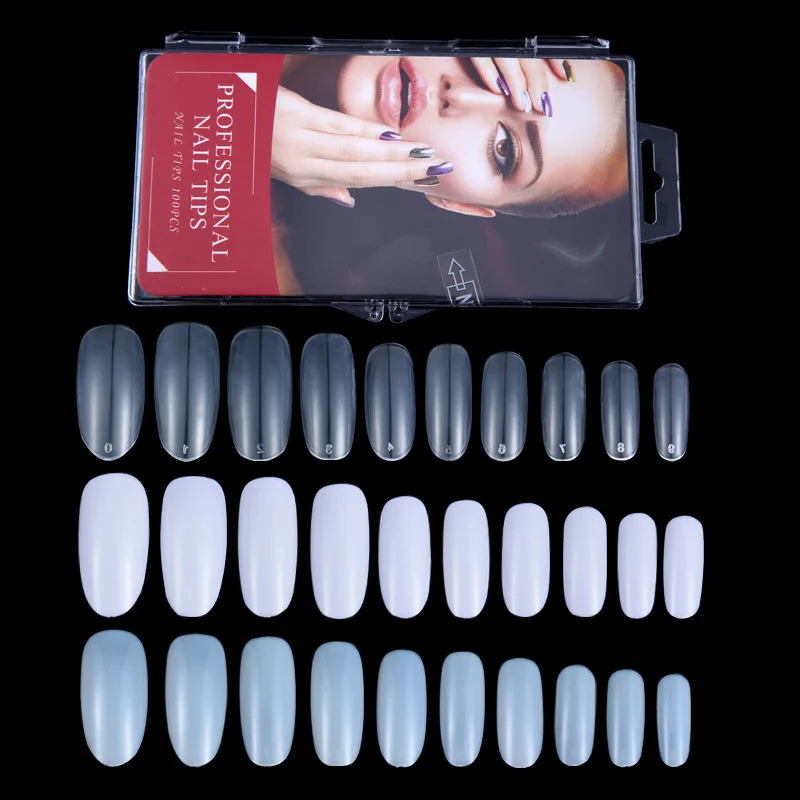 

100 pcs and 500 pcs boxed Clear/Natural/White Ultra Thin False Nails Acrylic Oval Full Cover Nail Art Tips, White/natural/clear