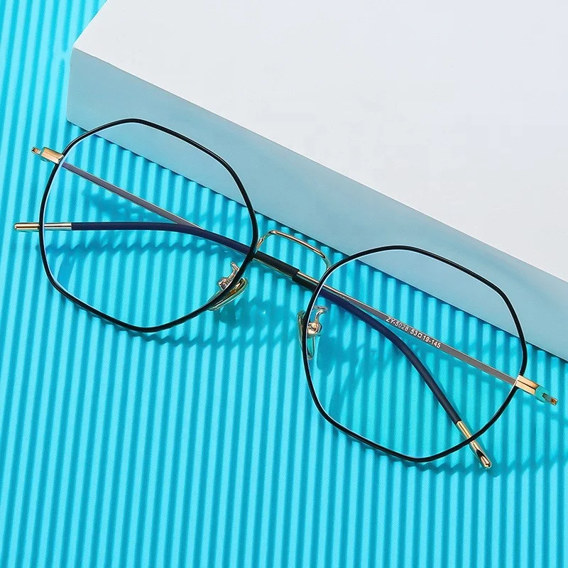 

Jiuling eyewear high end stainless frame plain spectacles gaming eyeglasses polygon uv400 myopia lens anti blue light glasses, Mix color or custom colors