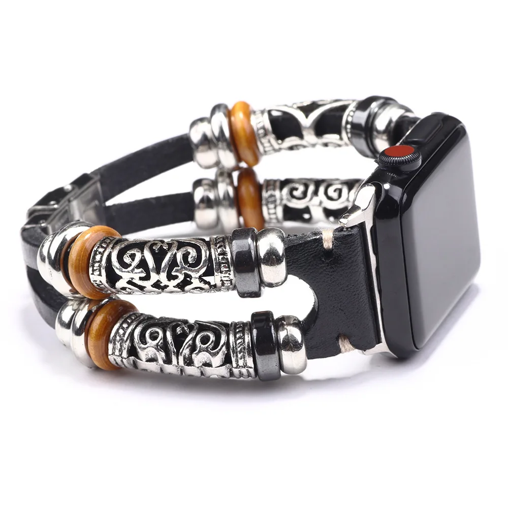 

Leather Retro Smart Bracelet Accessory Multi-layer Wrapped Leather Apple Strap, Black