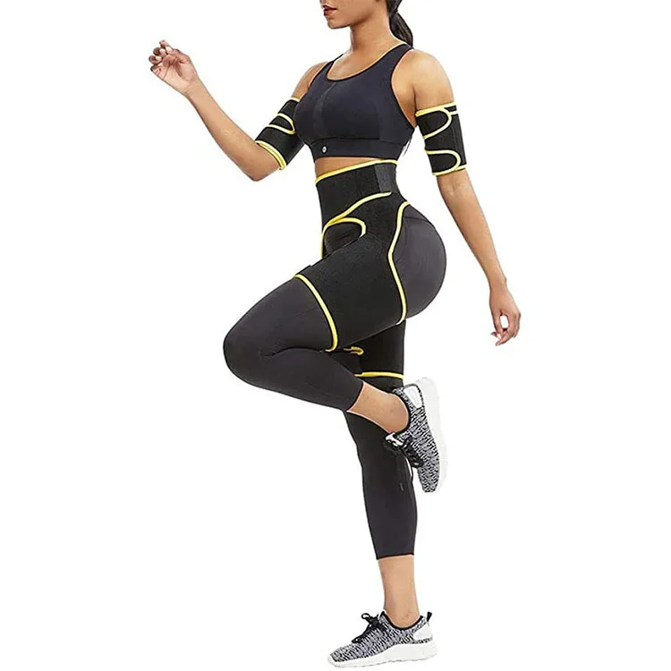 

Amazon 3 in 1 High Waist Hips Sweat shape Waist Sports Bodybuilding Waist Trainer Adjustable One Piece Girdle Belt Sports Suit